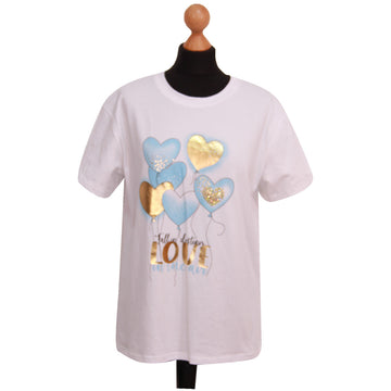 LADIES T SHIRT HEART BALOON PRINT WOMEN ITALIAN PRINTED TOP