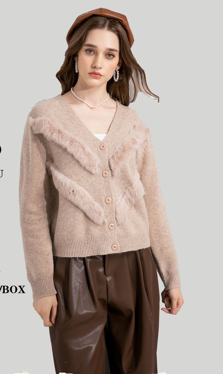 Women Cardigan Ladies Button Up Open Front Fur Knitted Girls Soft Feel Overlay