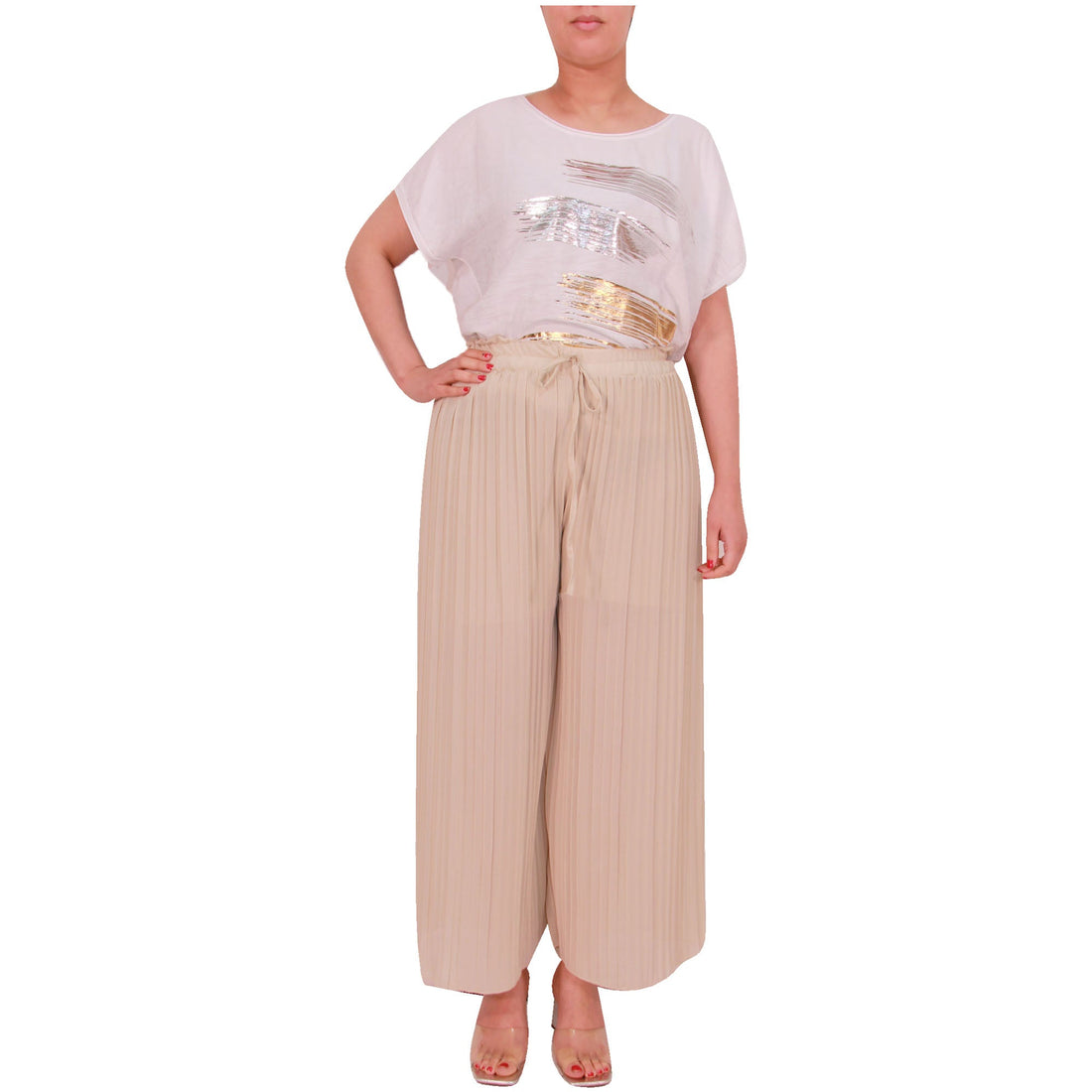 Ladies Palazzo Women Pleated Trouser Wide Leg Chiffon Pants