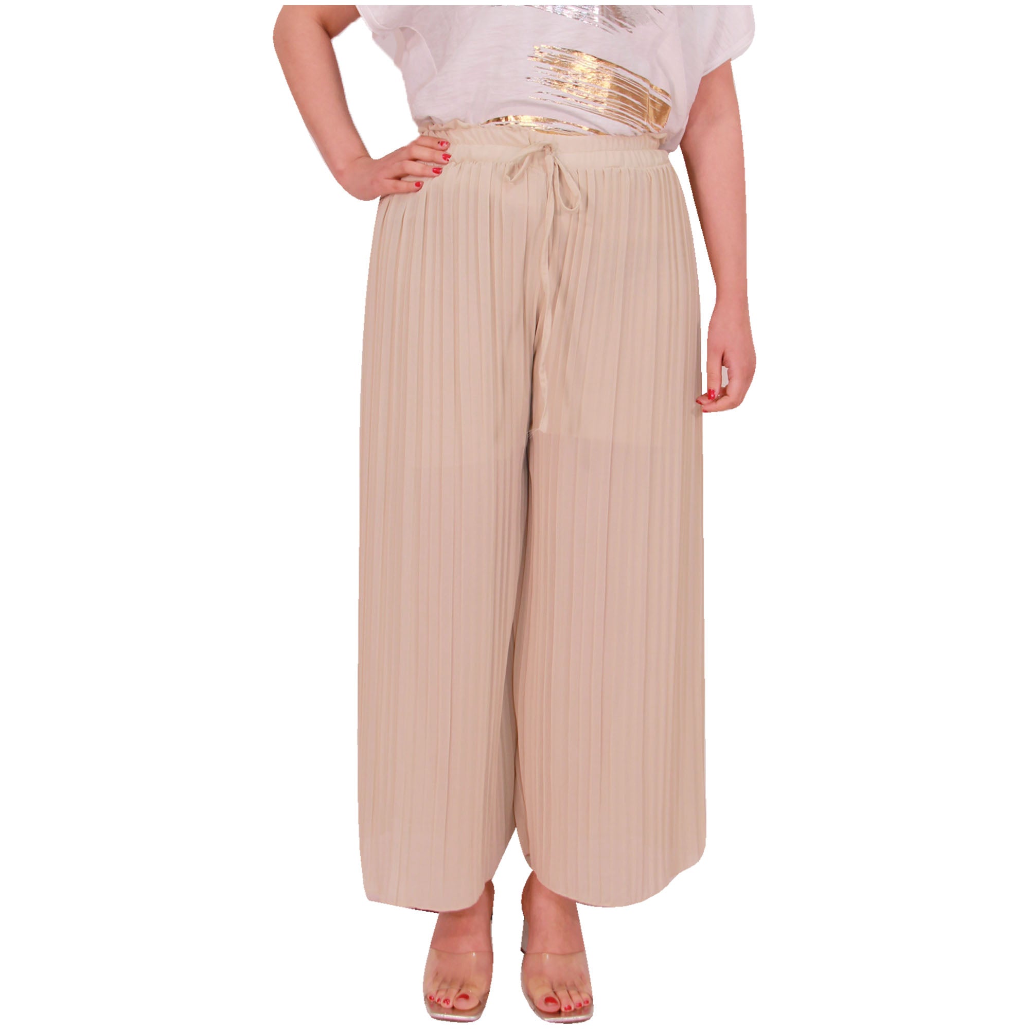 Ladies Palazzo Women Pleated Trouser Wide Leg Chiffon Pants