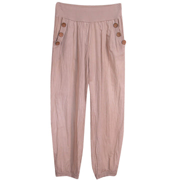 Women Hareem Trouser ladies cotton wood button elasticated waist pant Regular Size