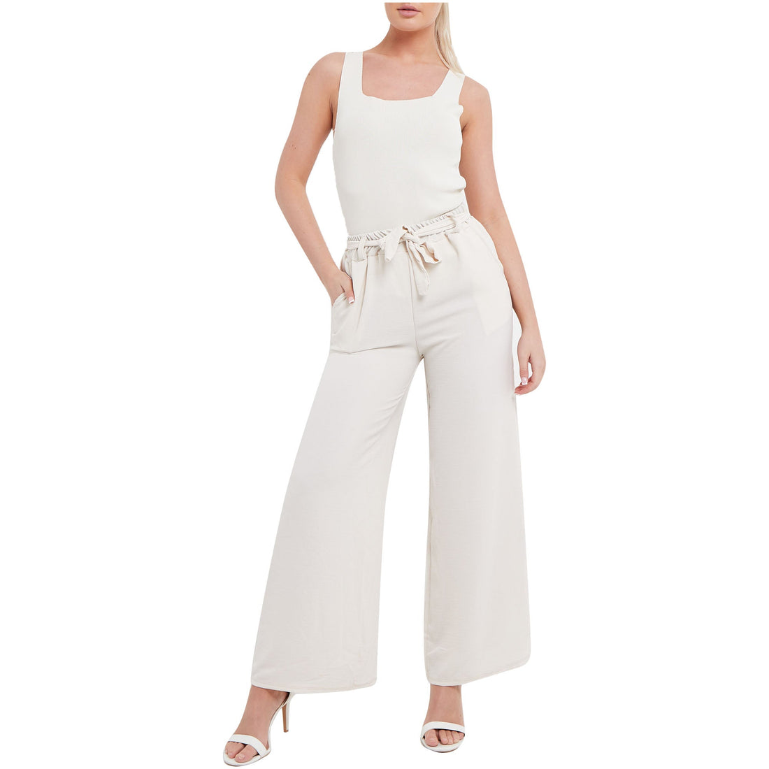 Ladies Palazzo Women Plain Tie Knot Trouser Wide Leg Bottom Pants