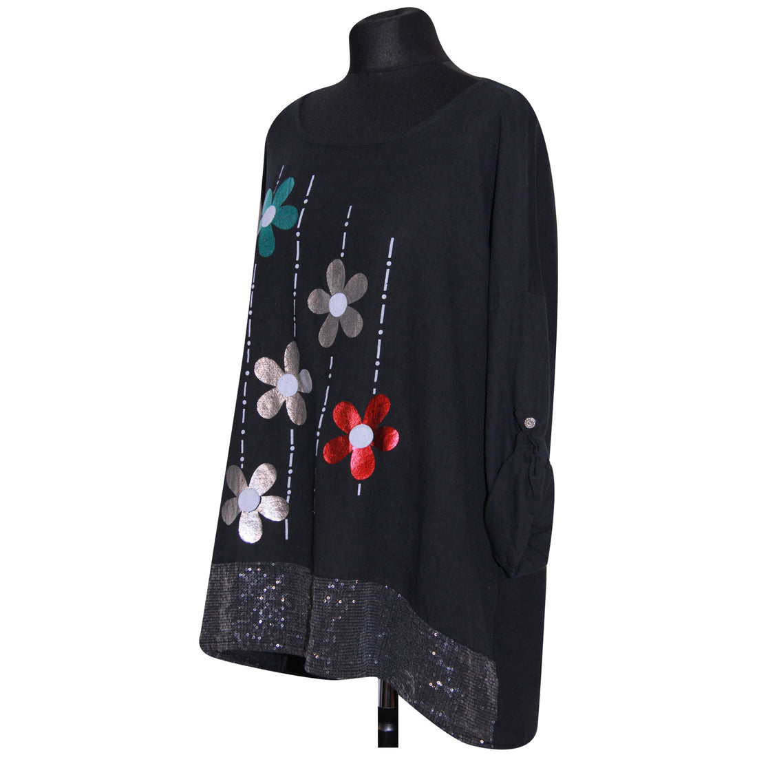 Women Italian Floral Top with Sequin Detail