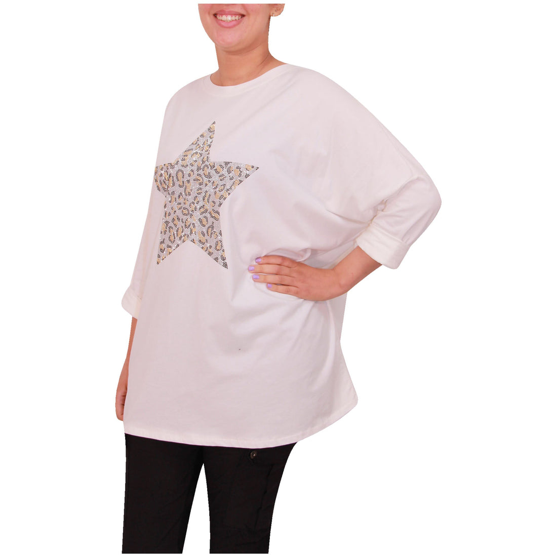 Women Italian Star Top Ladies Animal Print Cotton Tunic Top